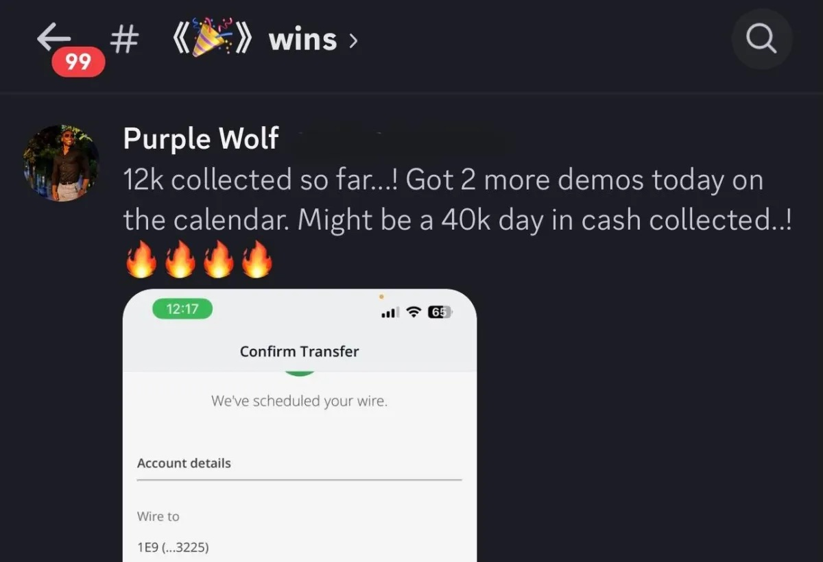 Purple Wolf — $12K collected, projecting a $40K cash collected day